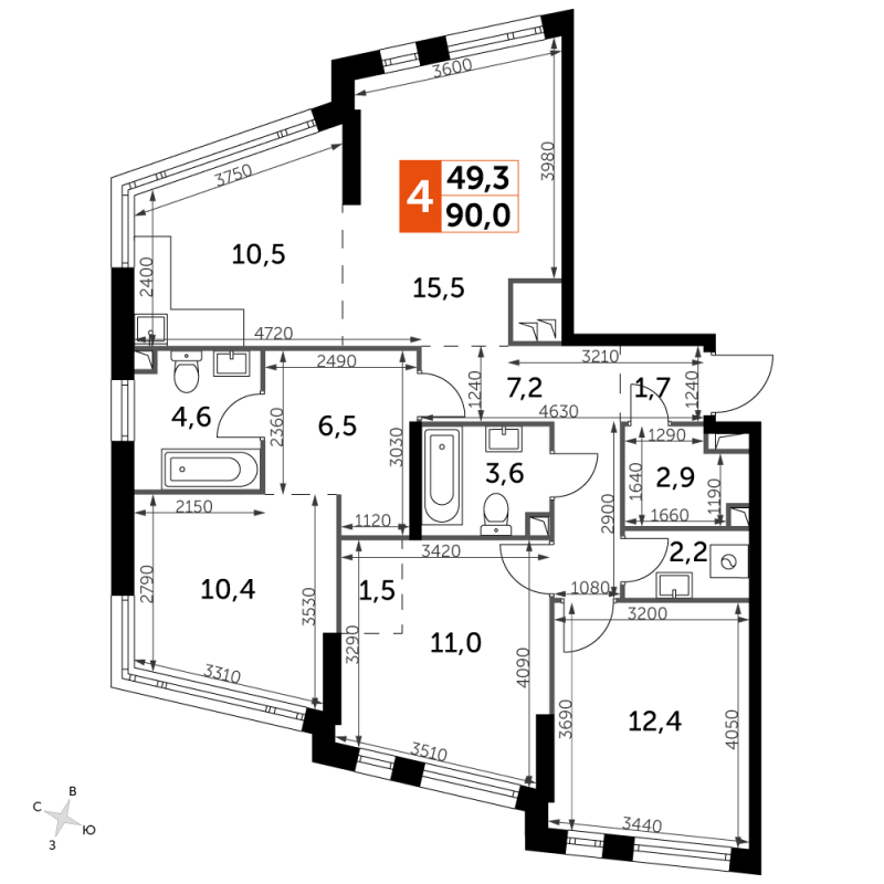 Продажа 3-комн квартиры в новостройке Москва г., Варшавское ш.,  к. 2.2