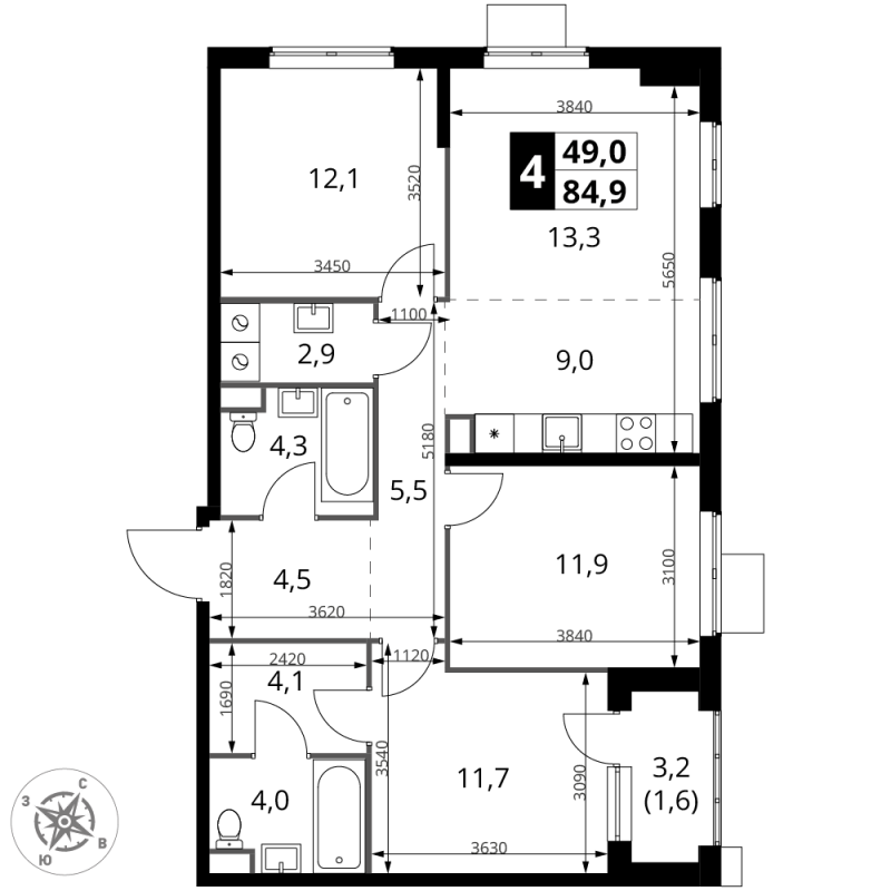 Продажа 3-комн квартиры в новостройке Москва г., Амурская ул.,  к. 2