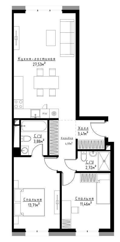 Продажа 2-комн квартиры в новостройке Волгоградский пр-кт,  к. Venice 2