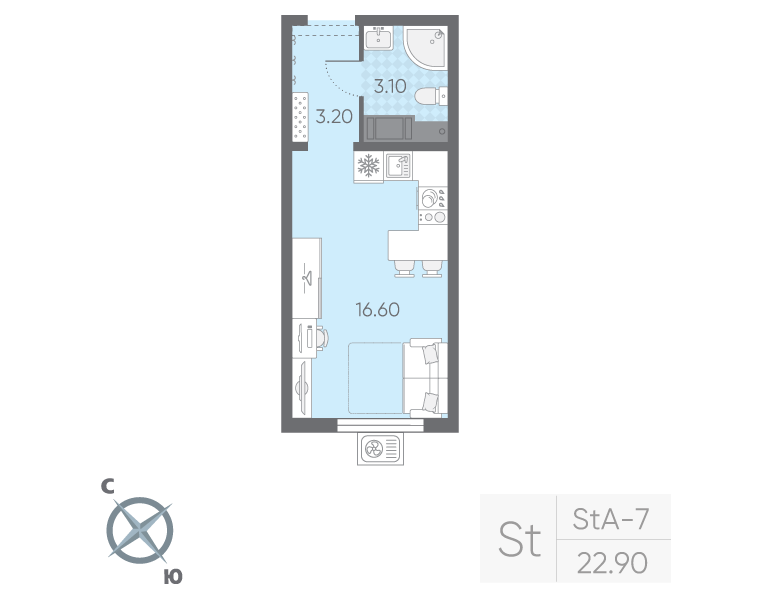 Продажа студии Санкт-Петербург г., Пискаревский пр-кт,  к. 20