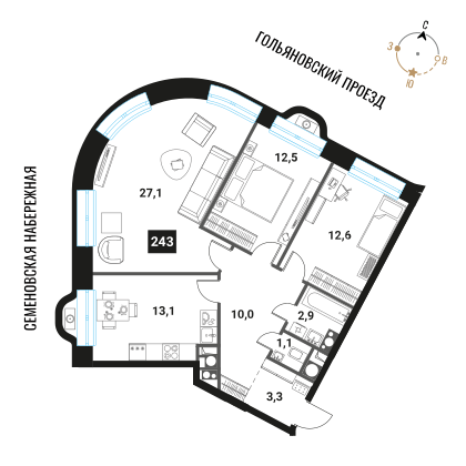 Продажа 3-комн квартиры в новостройке Семеновская наб. 3 стр. 13 А улица