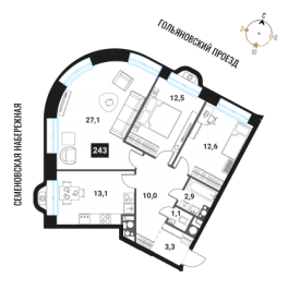 Продажа 3-комн квартиры в новостройке Семеновская наб. 3 стр. 13 А улица