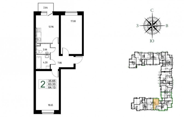 Планировка ЖК Демидовский Парк, 35.65 м2