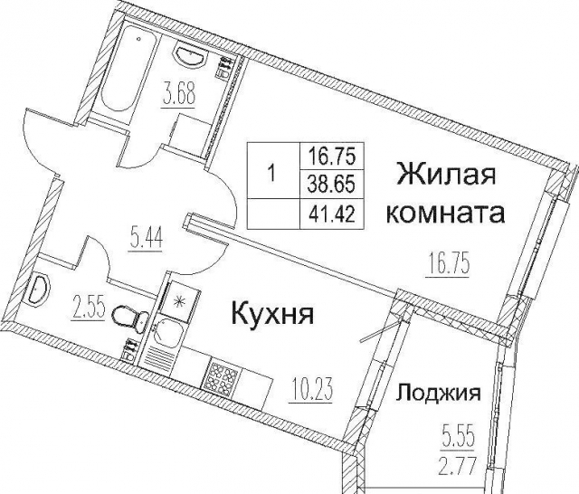 Планировка ЖК Modum, 16.75 м2