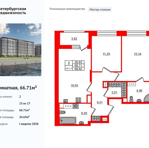 2-комн квартира Октябрьская набережная