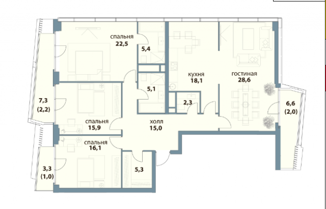 Планировка ЖК Событие, 54.5 м2