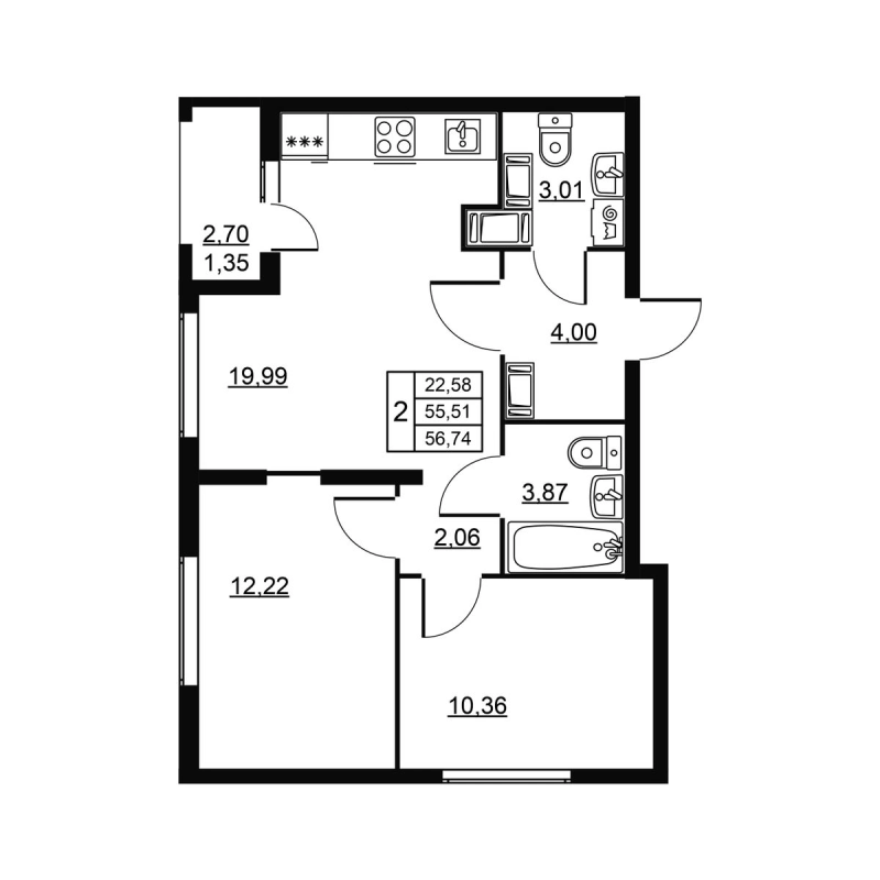Продажа 2-комн квартиры в новостройке Новое Девяткино д., Главная ул.,  к. 3