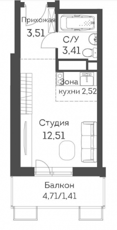 Планировка ЖК Аквилон Митино, 15.3 м2