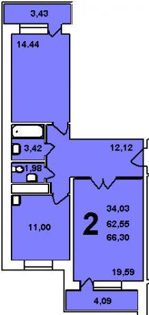 Планировка ЖК Поварово-Молодежный, 34.03 м2