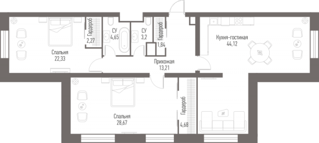 Планировка ЖК Alcon Tower, 95.12 м2