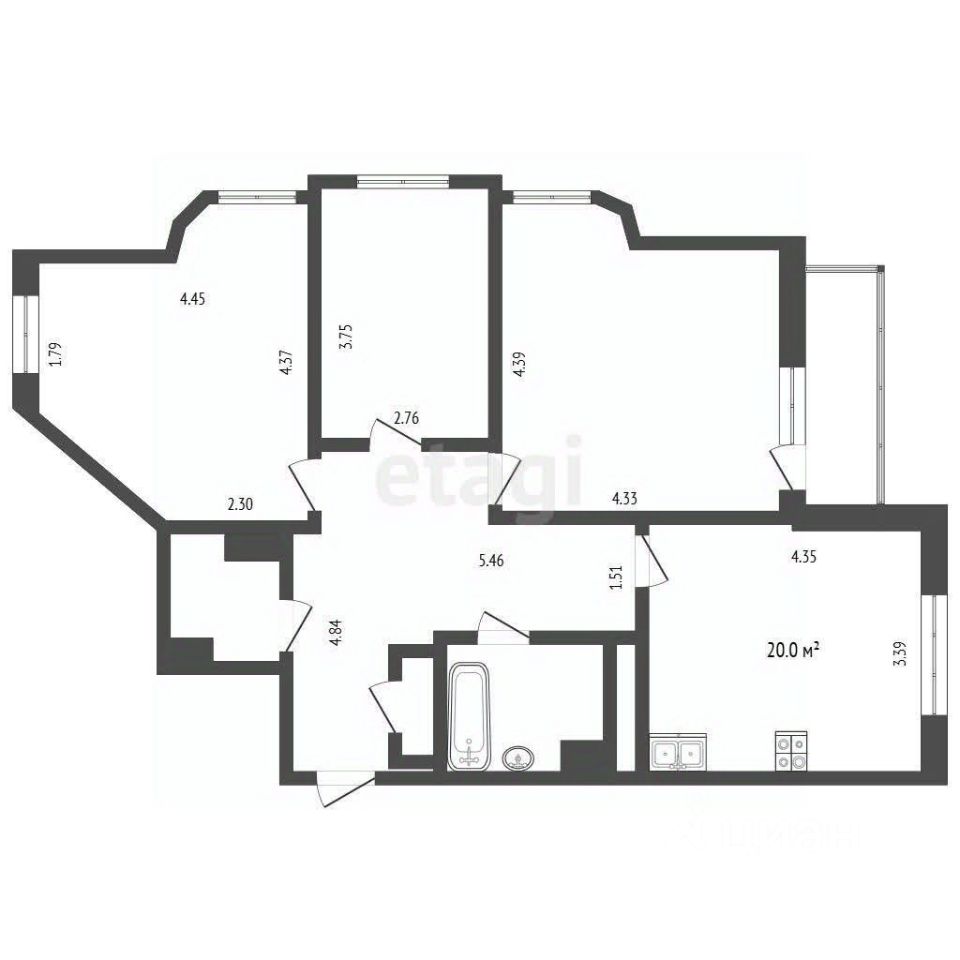 Продажа 3-комн квартиры на вторичном рынке улица Малыгина, 12А