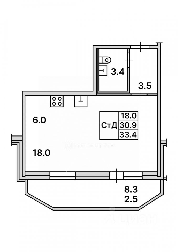 Продажа студии пос. Парголово, Заречная улица, 11к6