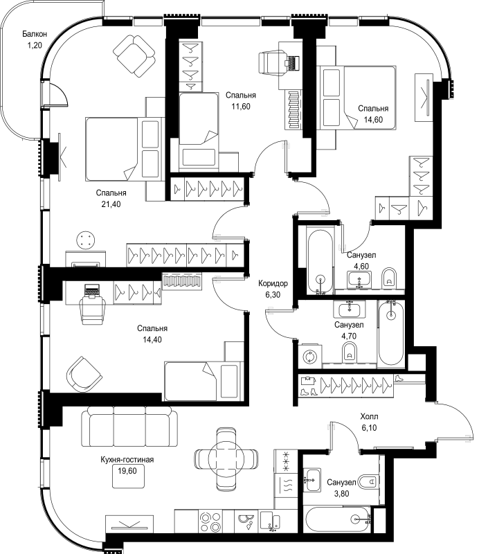 Продажа 4-комн квартиры в новостройке Москва г., Вишнёвая ул.,  к. 1
