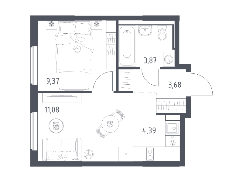 Продажа 1-комн квартиры в новостройке Коробово д., 10 км до МКАД,  к. 6.1