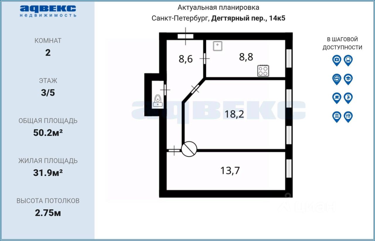 Продажа 2-комн квартиры на вторичном рынке Дегтярный переулок, 14/5