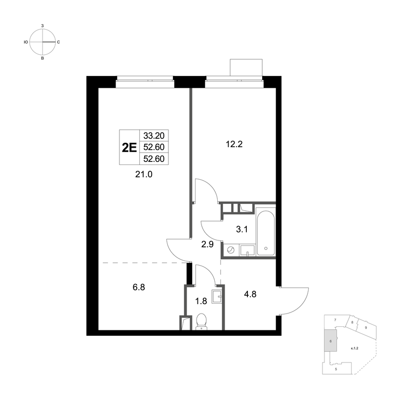 Продажа 2-комн квартиры в новостройке Марусино пгт., Заречная ул.,  к. 1.2