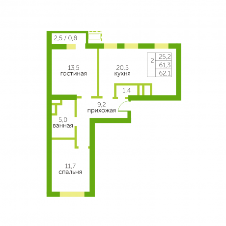 Планировка ЖК Зелёный квартет, 25.2 м2