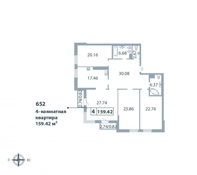 Планировка ЖК Радищева 39, 94.52 м2