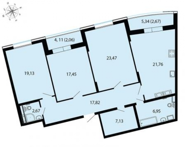Планировка ЖК Пять звезд, 59.3 м2