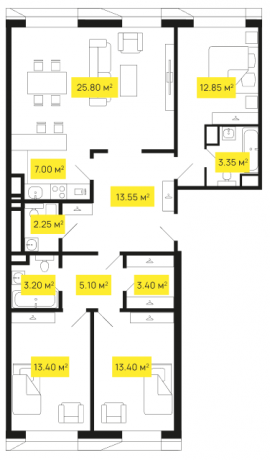 Планировка ЖК Shome, 39.7 м2