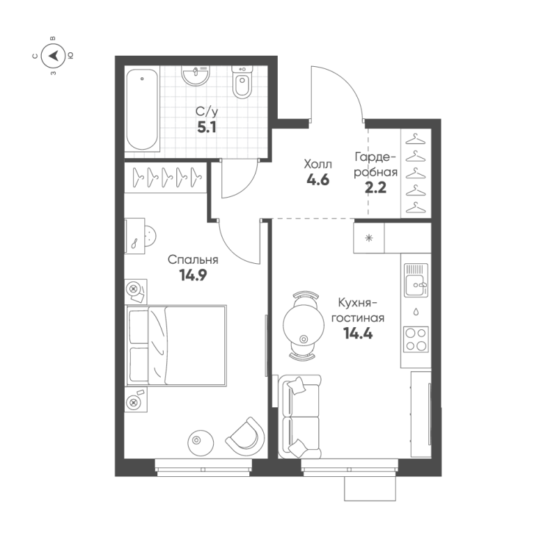 Продажа 1-комн квартиры в новостройке Мурино п., Южный проезд,  к. 1.11