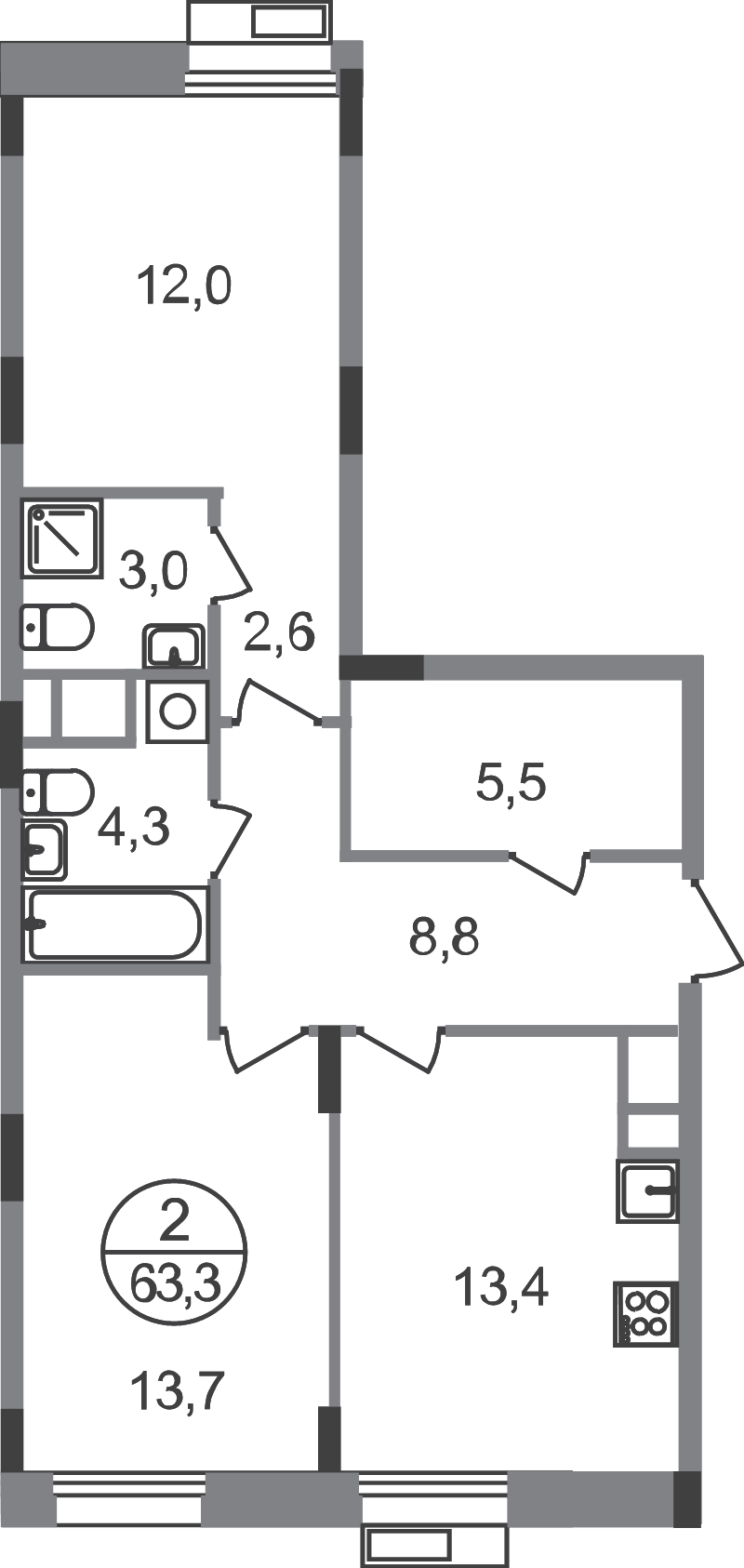 Продажа 2-комн квартиры в новостройке Заречье п., Каштановая ул.,  к. 6.1
