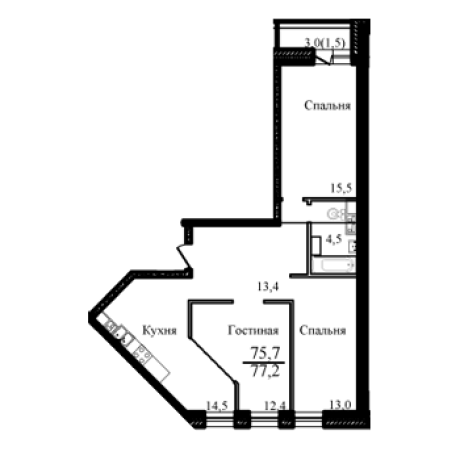 Планировка ЖК Ракитня, 40.9 м2