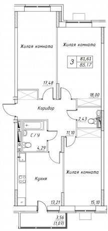Планировка ЖК Большевик, 50.58 м2