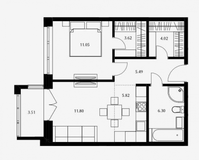 Планировка ЖК Дом Серебряный Бор, 11.05 м2