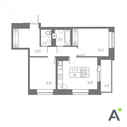 2-комн квартира Шушары п., Школьная ул.,  к. 1