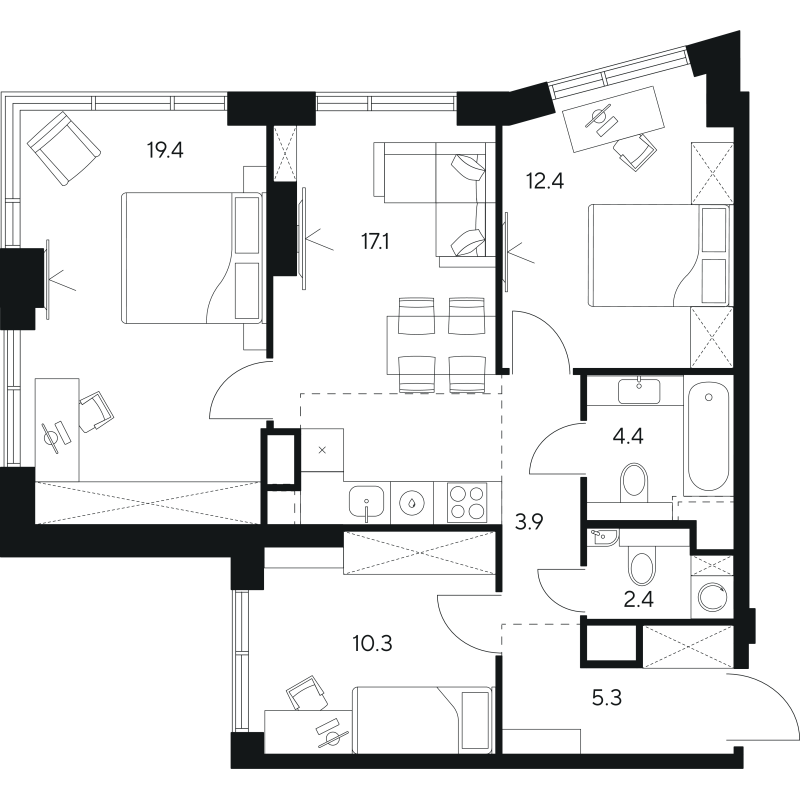 Продажа 3-комн квартиры в новостройке Москва г., Ярцевская ул.,  к. 1