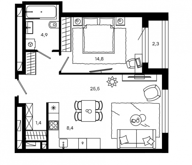 Планировка ЖК Level Донской, 14.8 м2
