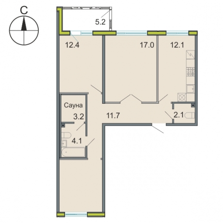 Планировка ЖК Тойве, 41.1 м2