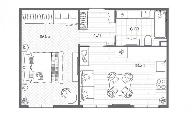 Планировка ЖК BAKUNINA 33, 19.65 м2