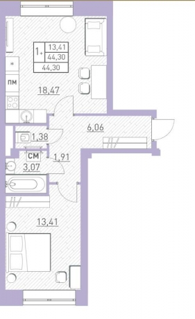 Планировка ЖК Столичный, 13.4 м2