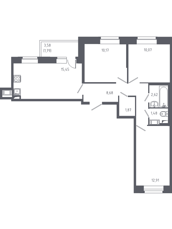 Продажа 3-комн квартиры в новостройке Колпино г., Загородная ул.,  к. 38