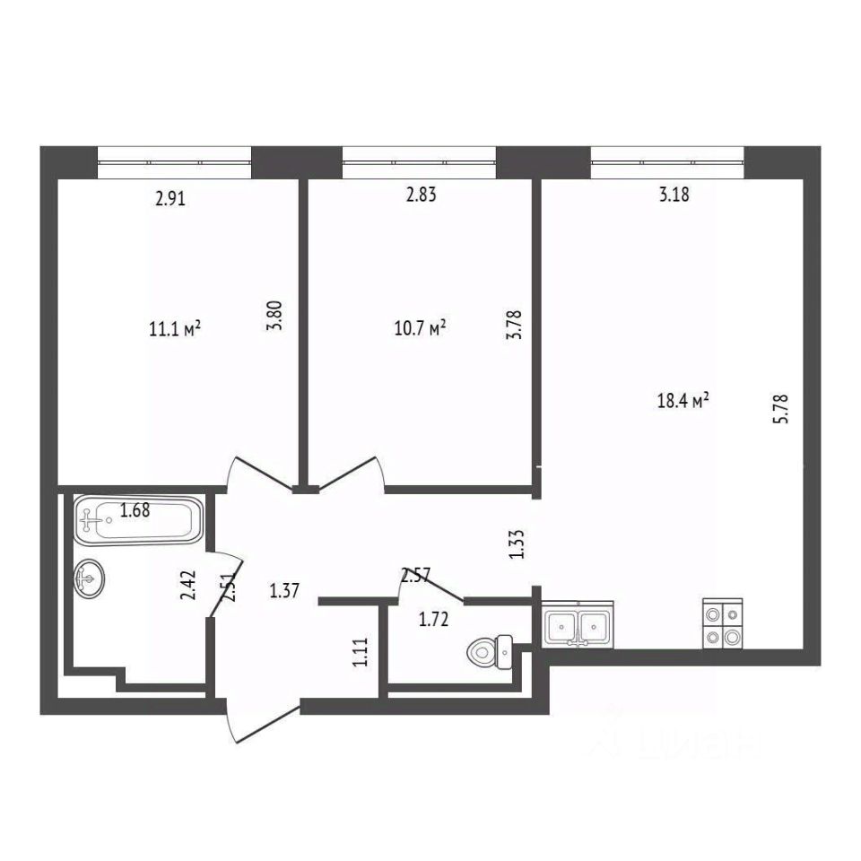 Продажа 2-комн квартиры на вторичном рынке улица Римского-Корсакова, 11к3