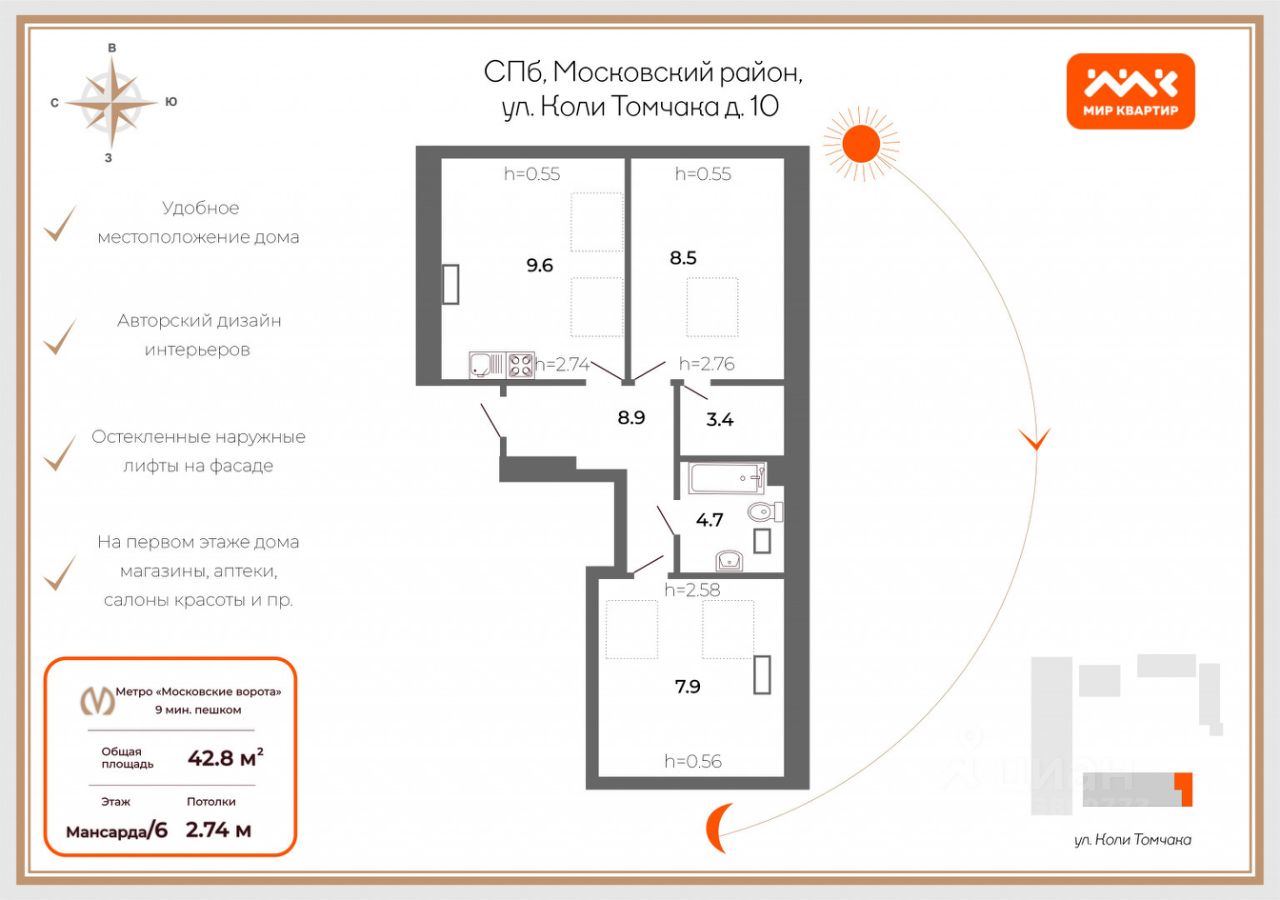 Продажа 2-комн квартиры на вторичном рынке улица Коли Томчака, 10