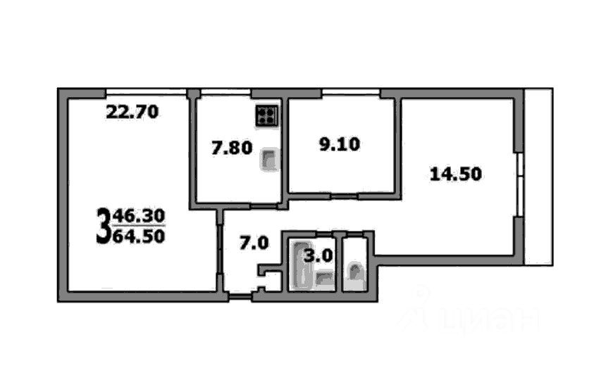 Продажа 3-комн квартиры на вторичном рынке улица Сайкина, 1К1