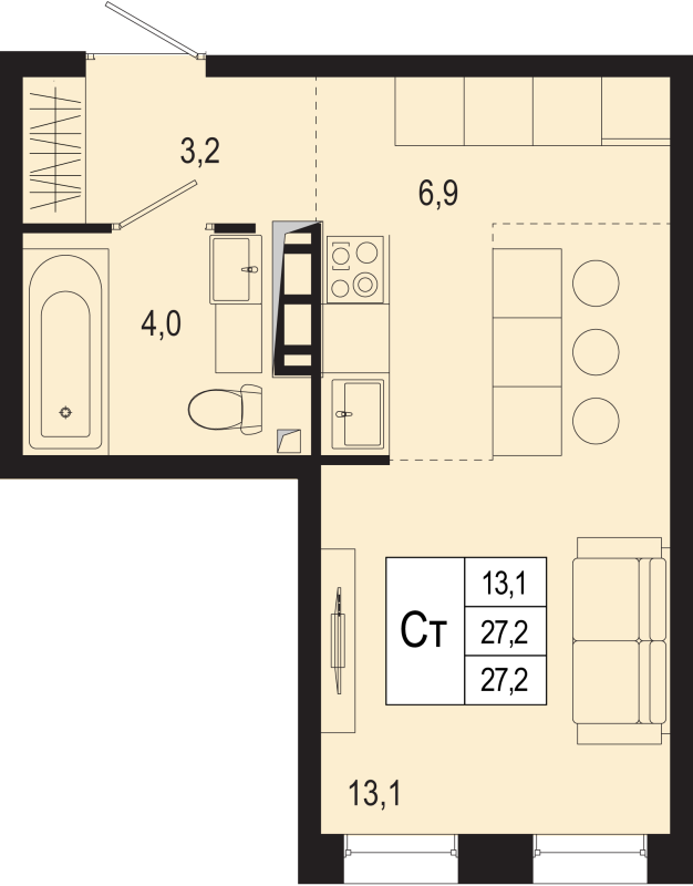 Продажа студии Борисовка д., Полевая ул.,  к. 19