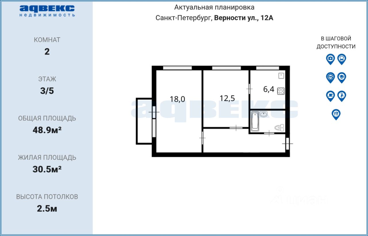 Продажа 2-комн квартиры на вторичном рынке улица Верности, 12