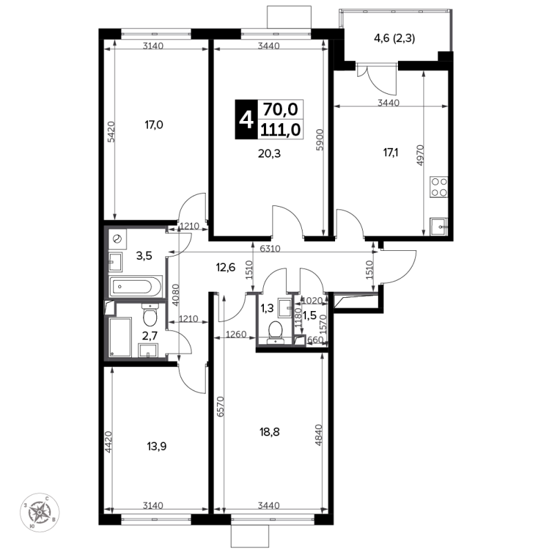 Продажа 4-комн квартиры в новостройке Битца п., Варшавское ш.,  к. 12