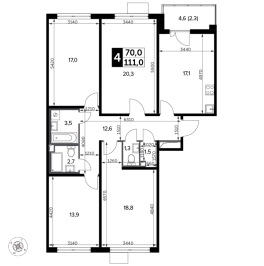 Продажа 4-комн квартиры в новостройке Битца п., Варшавское ш.,  к. 12