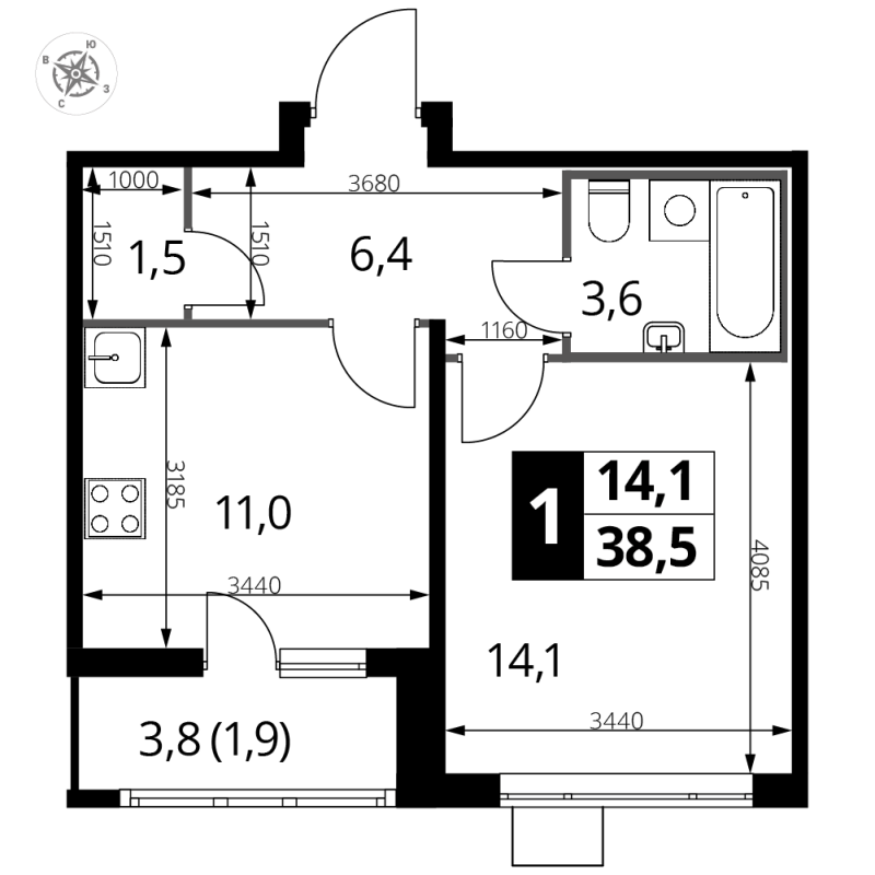 Продажа 1-комн квартиры в новостройке Люберцы г., Проектируемый проезд № 4037,  к. 4.1