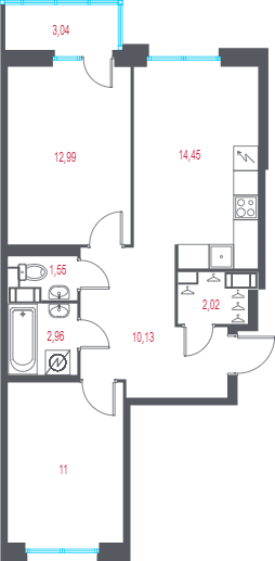 Продажа 2-комн квартиры в новостройке Пушкин г., 1-я линия, территория Лесное,  к. 1.3