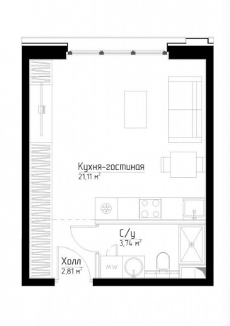 Планировка ЖК Павелецкая Сити, 21.1 м2