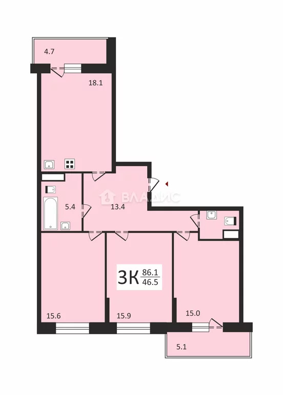 3-комн квартира ул. Лагоды,  д. 7