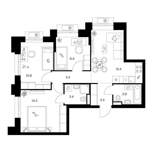 3-комн квартира Середневский лес, корп. 2.1.6
