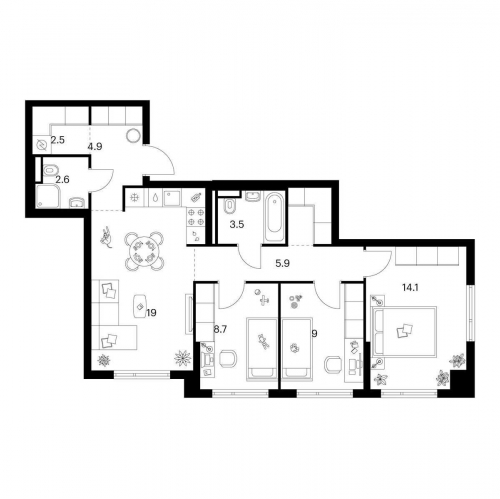3-комн квартира Середневский лес, корп. 2.1.3
