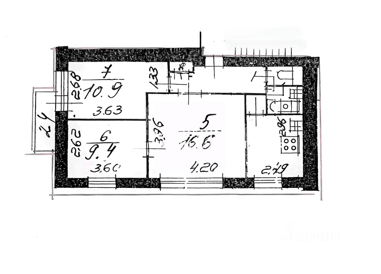 Продажа 3-комн квартиры на вторичном рынке улица Шелгунова, 35